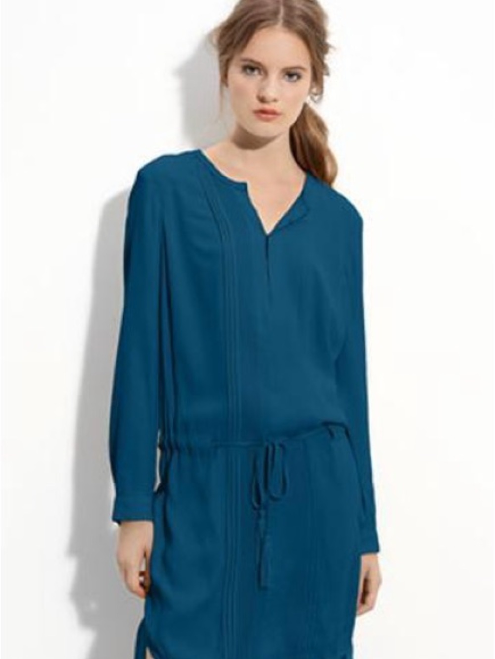 Diane von Furstenberg $400 retail Teal Long-Sleeve Drawstring Tunic Dress